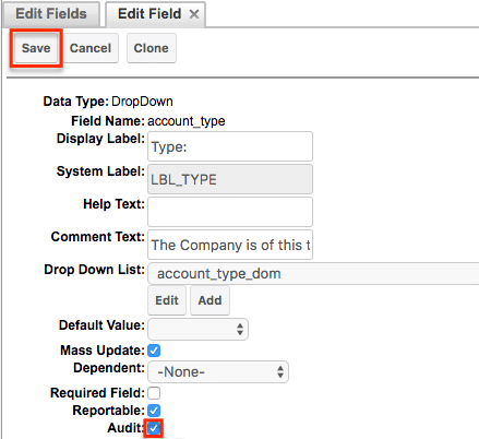 Audit Fields in SugarCRM