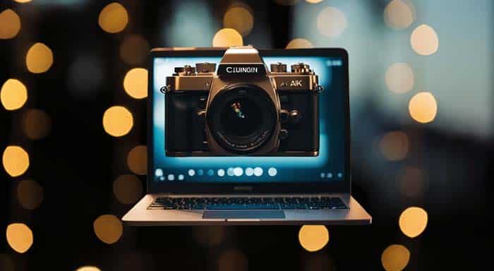 image of a computer with a camera overlaid to represent content creation
