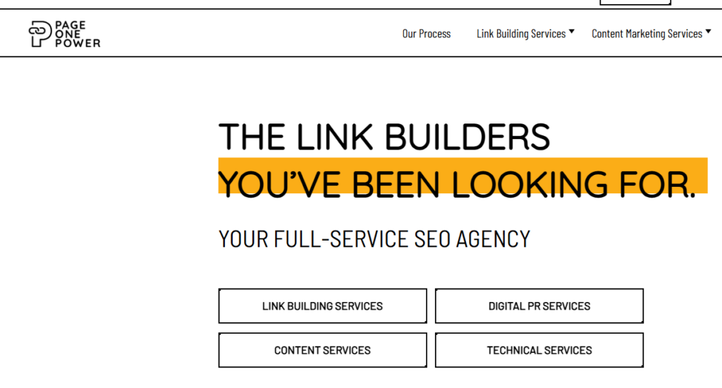 White Hat Link Building agency Page One Power offering full-service SEO and content marketing