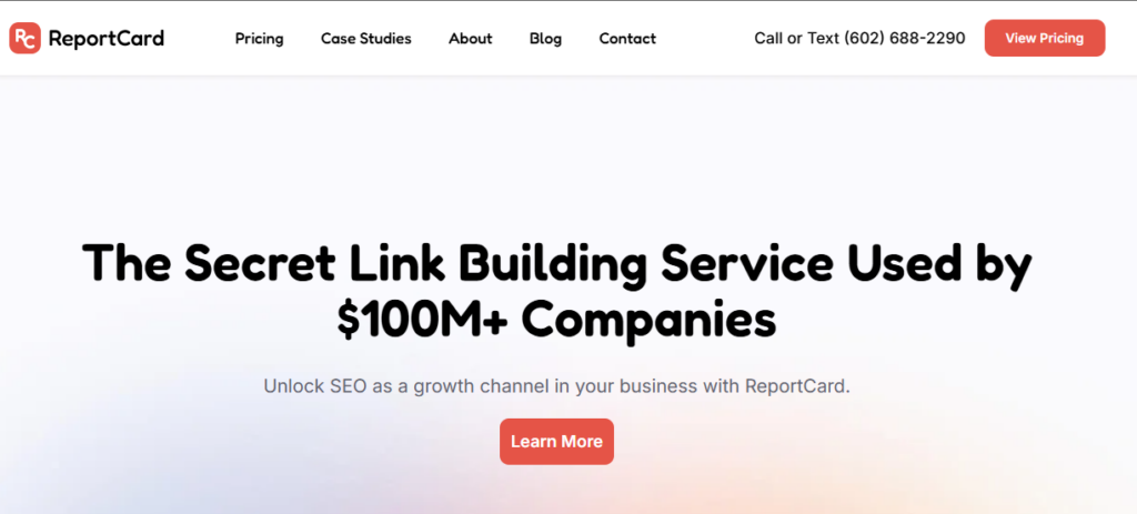 White Hat Link Building service used by $100M+ companies – ReportCard homepage