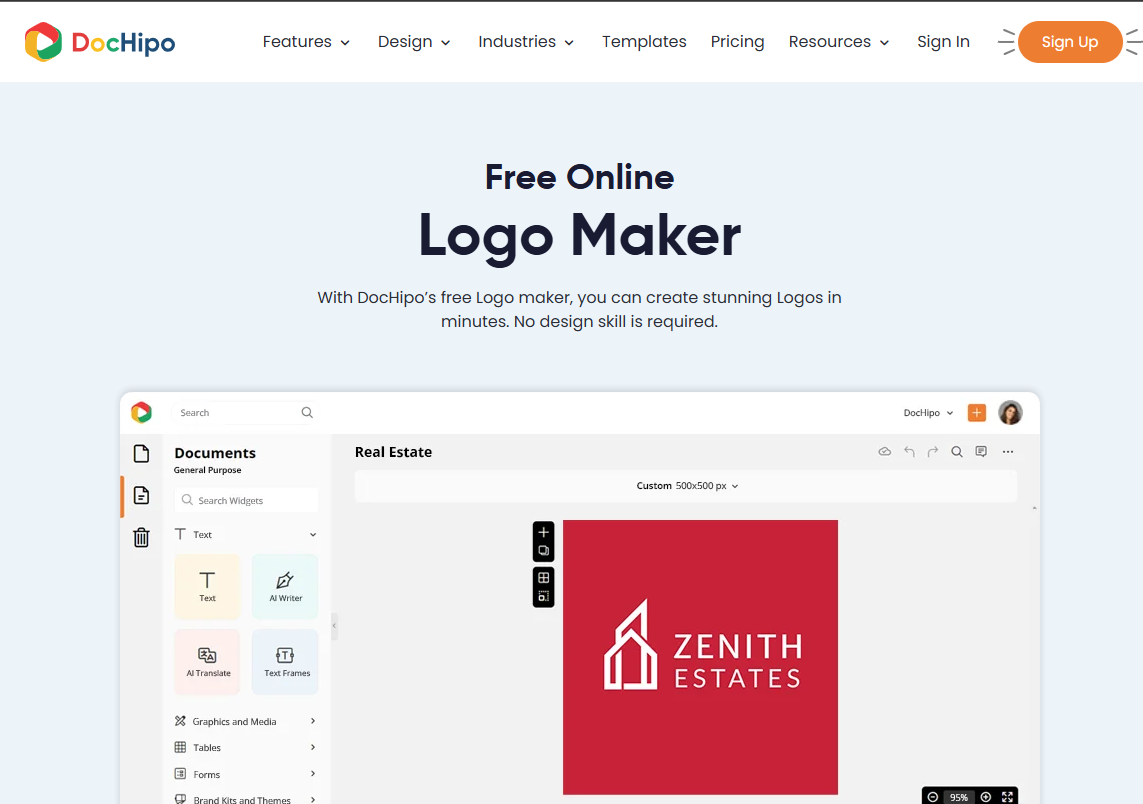 DocHipo Free Online Logo Maker Interface with Editable Templates