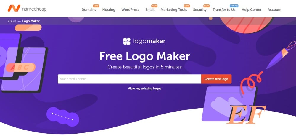 Namecheap AI Logo Maker Homepage for Creating Logos in 5 Minutes