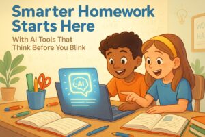 Children using Homework AI tools for studying and assignments