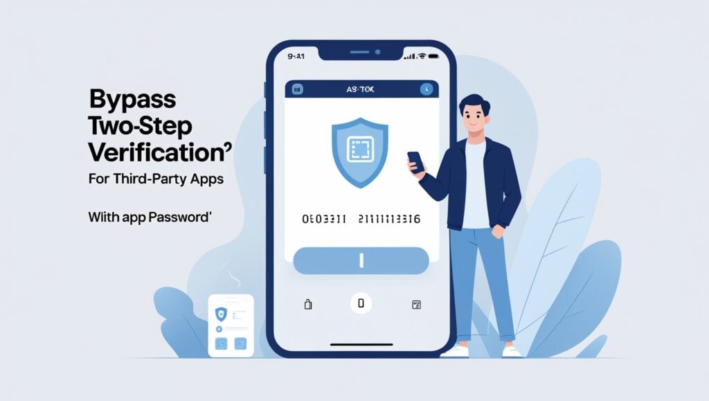 Confident user holding phone to bypass two-step verification for third-party apps using App Password