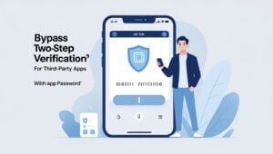 Confident user holding phone to bypass two-step verification for third-party apps using App Password