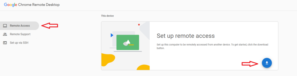 Setting up remote access in Chrome Remote Desktop interface
