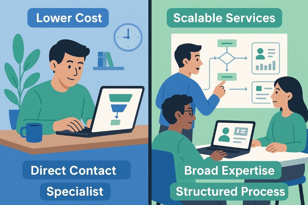 GoHighLevel freelancer vs agency comparison for CRM and automation support
