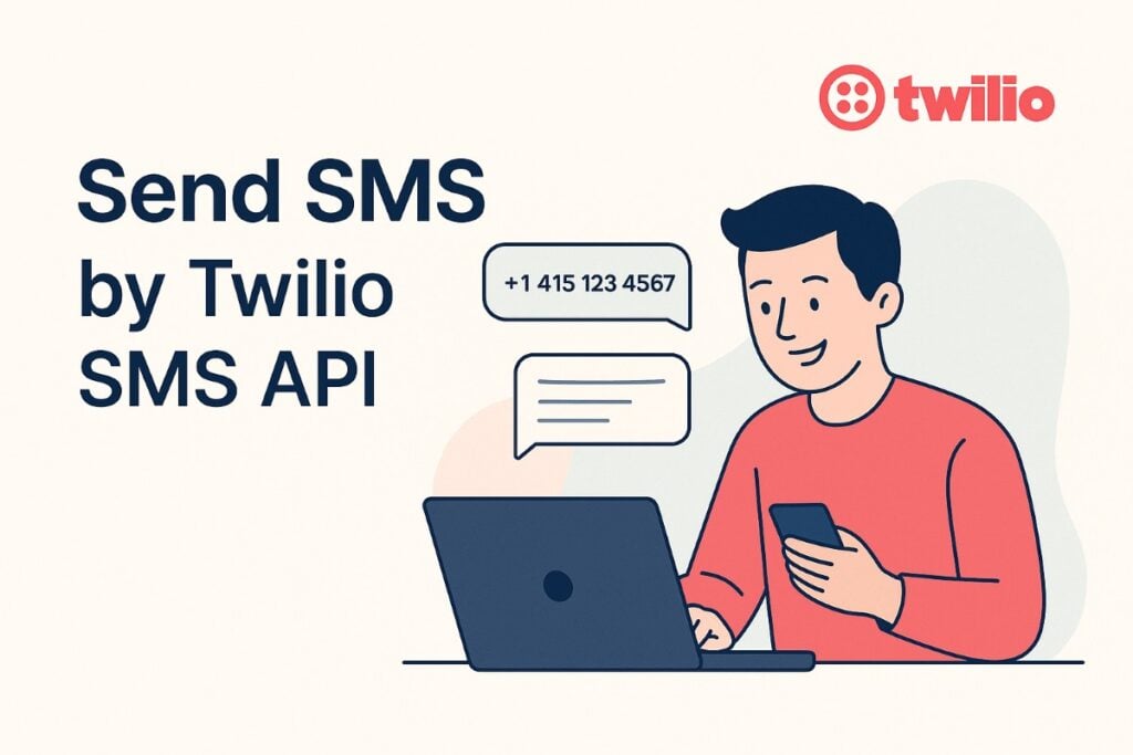 Developer using Twilio Console to send SMS with phone displaying received message