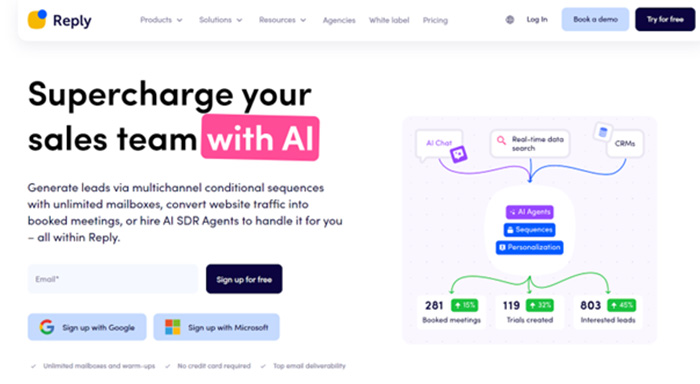 Reply.io homepage. 