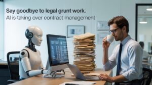 AI-powered contract automation software streamlining contract management for finance and legal teams in a modern office setting