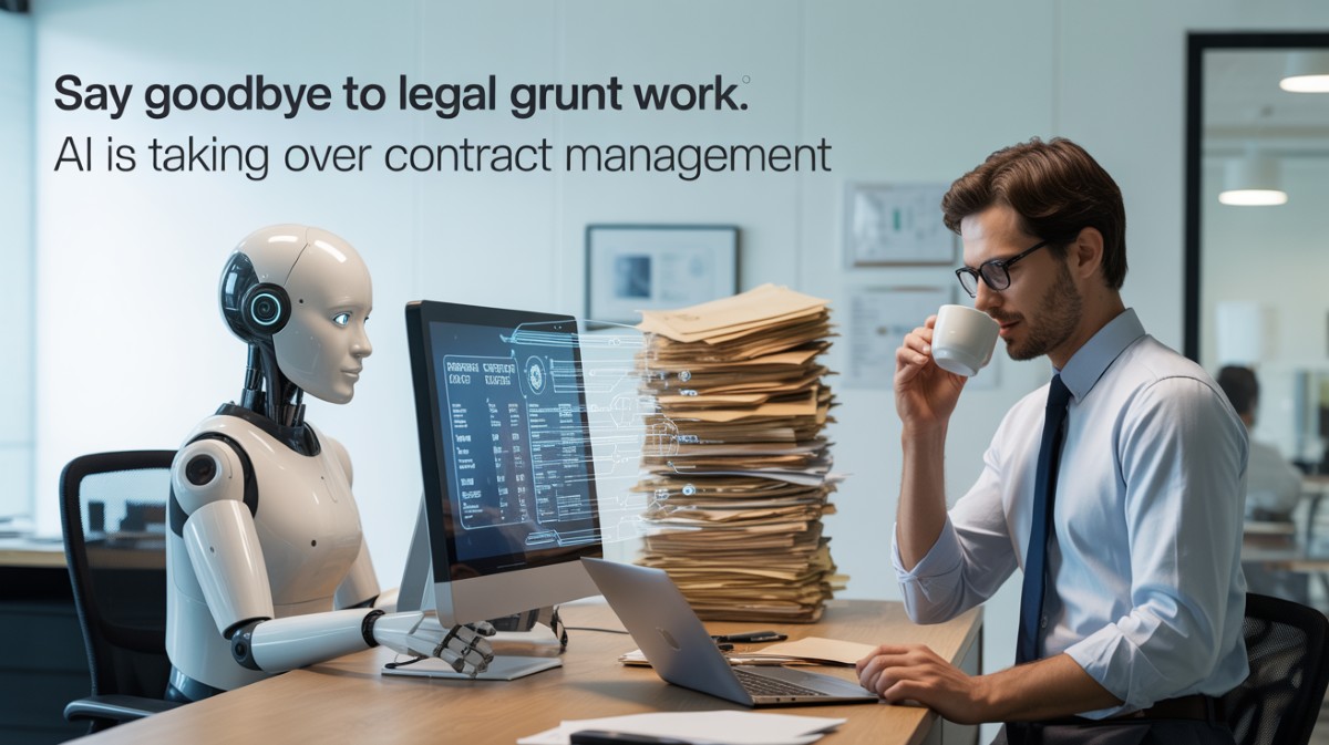 AI-powered contract automation software streamlining contract management for finance and legal teams in a modern office setting