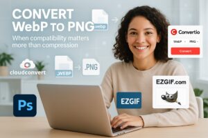 Convert WebP to PNG using EZGIF, Convertio, CloudConvert, and Photoshop tools