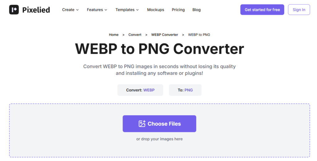 Convert WebP to PNG online using Pixelied's free WebP to PNG tool