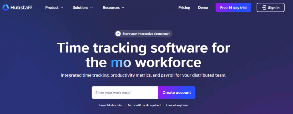 Hubstaff employee time tracking app with productivity metrics and payroll integration for remote teams