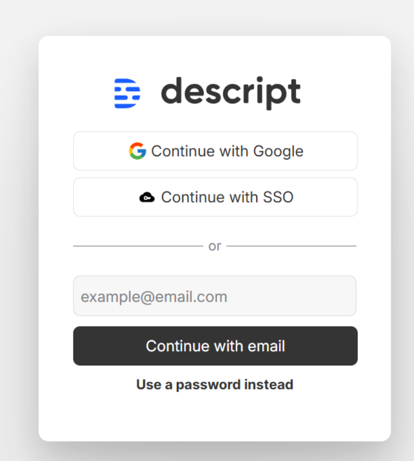 Descript AI Signup Page