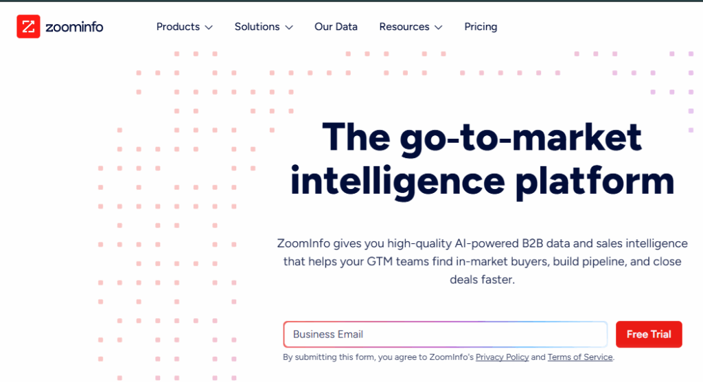 ZoomInfo data provider platform offering AI-powered B2B data and go-to-market intelligence solutions
