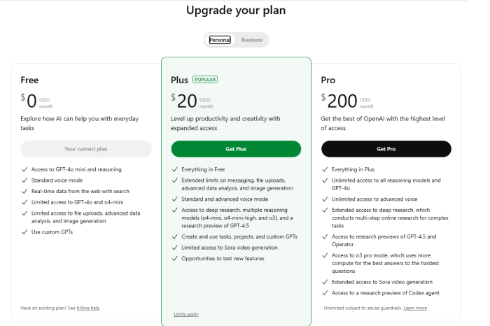 ChatGPT Upgrade plan
