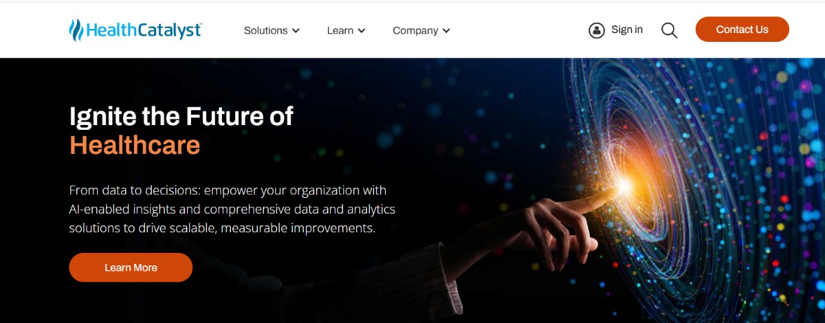 Health Catalyst platform promoting AI-powered healthcare data analytics solutions