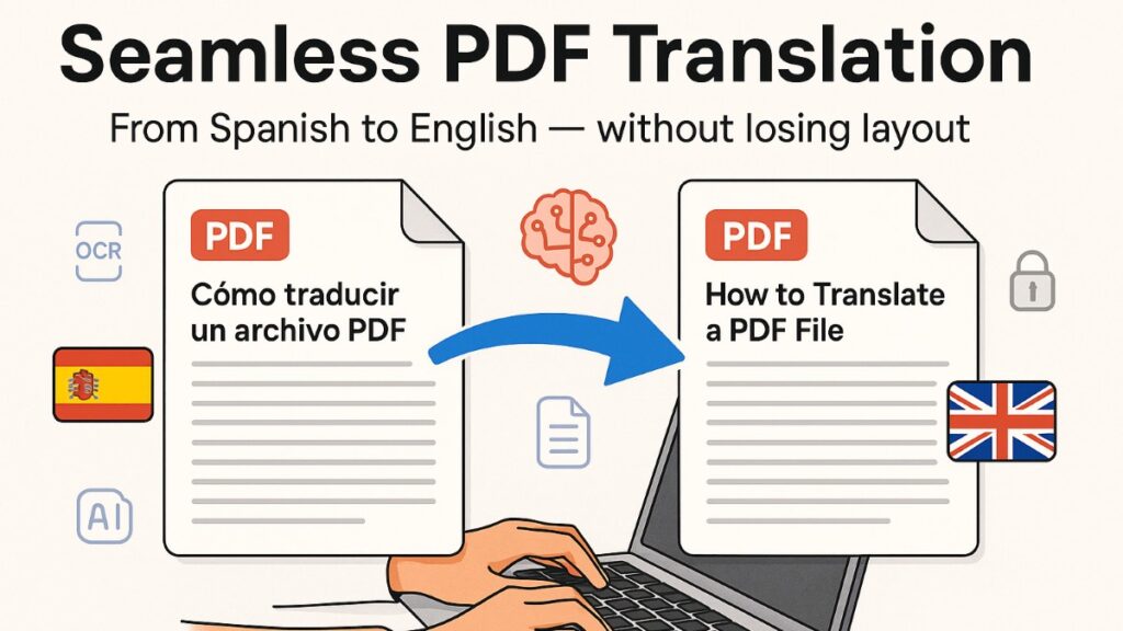 PDF translator converting a Spanish document to English with preserved formatting.