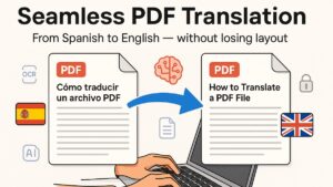 PDF translator converting a Spanish document to English with preserved formatting.