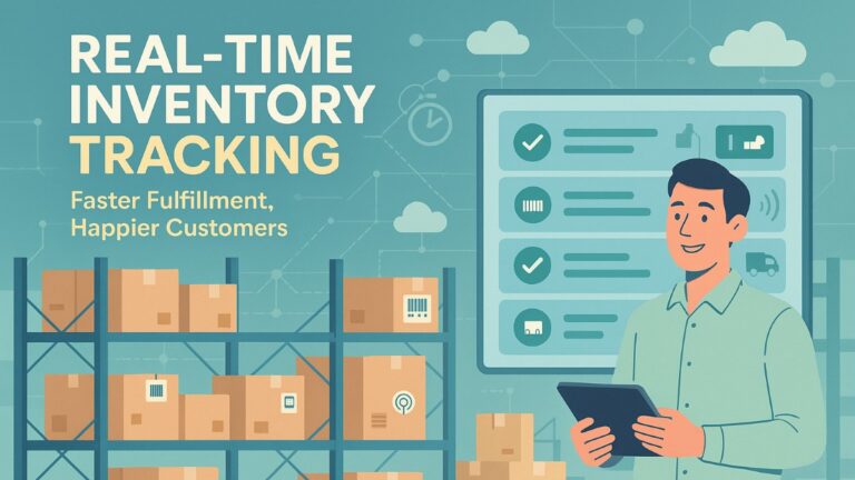 Real-time inventory tracking with warehouse dashboard, barcode scanning, and RFID icons