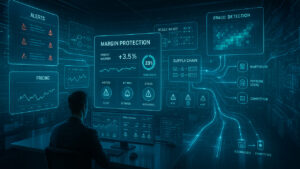 Big data in retail dashboard showing analytics for pricing, SKU health, fraud detection, and inventory optimization.