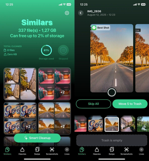 iPhone cleaner app removing similar photos to free up storage space