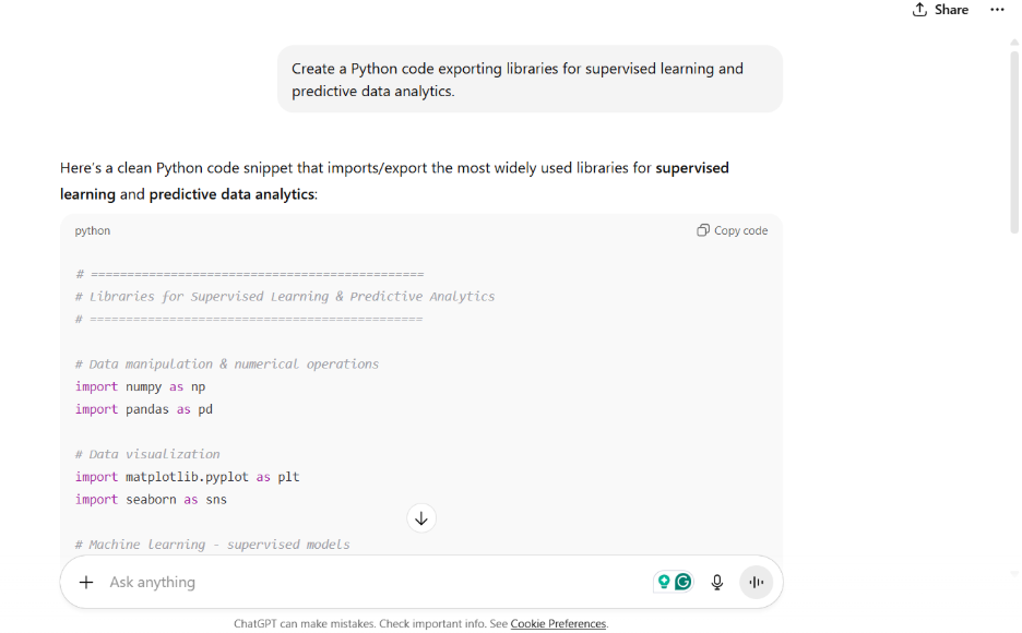ChatGPT creating a Python code 