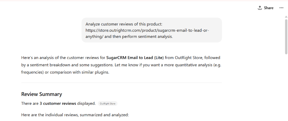 ChatGPT performing sentiment analysis 