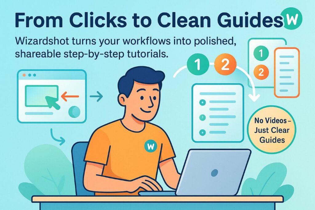 Infographic showing how Wizardshot creates screenshot-based step-by-step tutorials with ease of use.