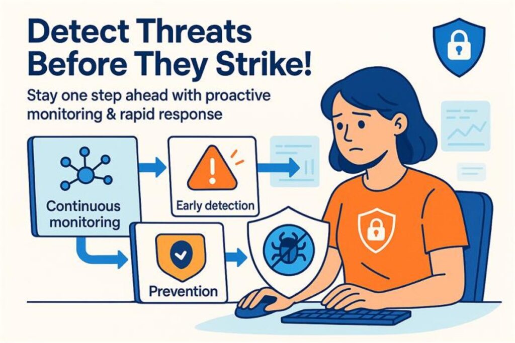 IT professional actively monitoring networks and detecting early cyber threats with Managed IT Services