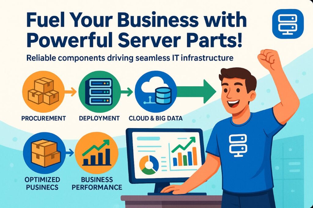 Infographic showing the rising demand for high-quality server parts and wholesale procurement for businesses
