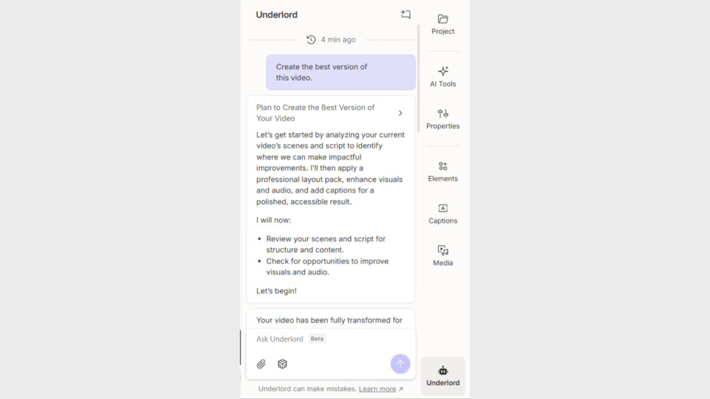 Descript AI’s AI assistant “Underlord