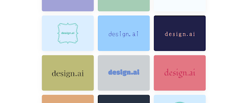 Designs.ai logo template gallery displaying multiple minimalist logo variations and color styles