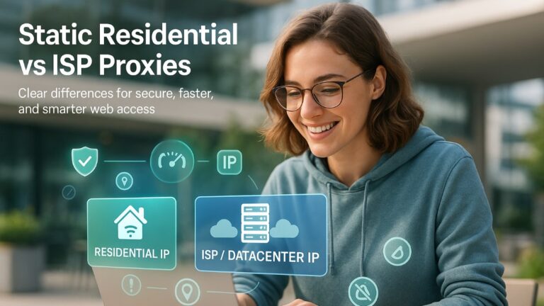 Static Residential vs ISP Proxies comparison showing speed, security, and IP source differences