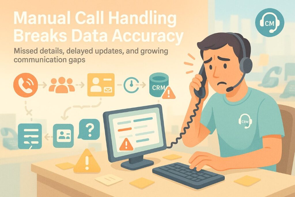 Virtual receptionist services comparison showing problems of traditional call handling, manual data entry errors, and CRM data gaps