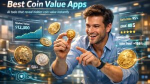 Best Coin Value Apps showing CoinKnow AI coin identifier app with real-time coin value detection