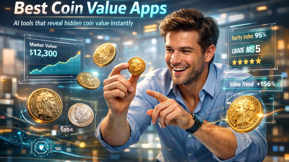 Best Coin Value Apps showing CoinKnow AI coin identifier app with real-time coin value detection