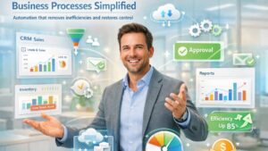 Business processes automation improving workflows, reducing costs, and increasing operational efficiency