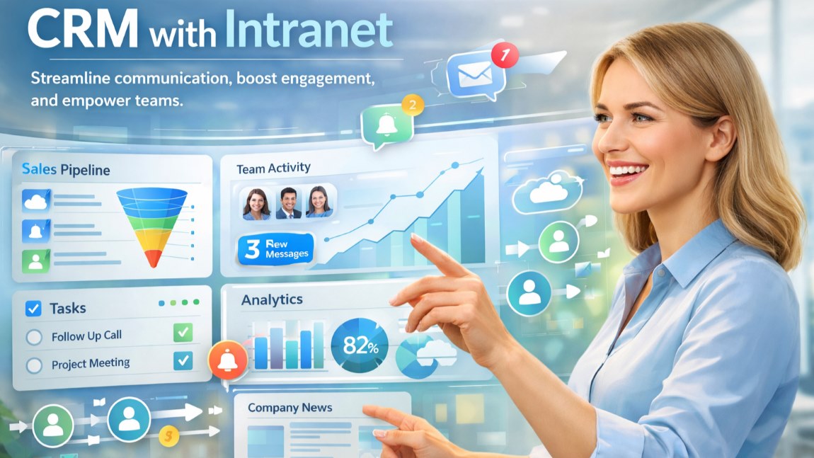 Active professional using CRM with Intranet dashboard to boost employee engagement and streamline internal communication