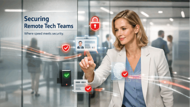 Remote tech team security checklist showing secure access control and identity verification