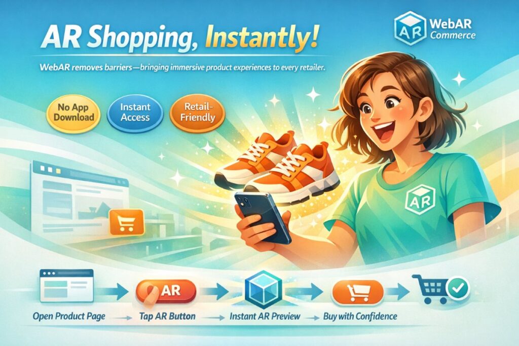 Infographic showing how augmented reality in e-commerce works through WebAR for instant product preview in a browser