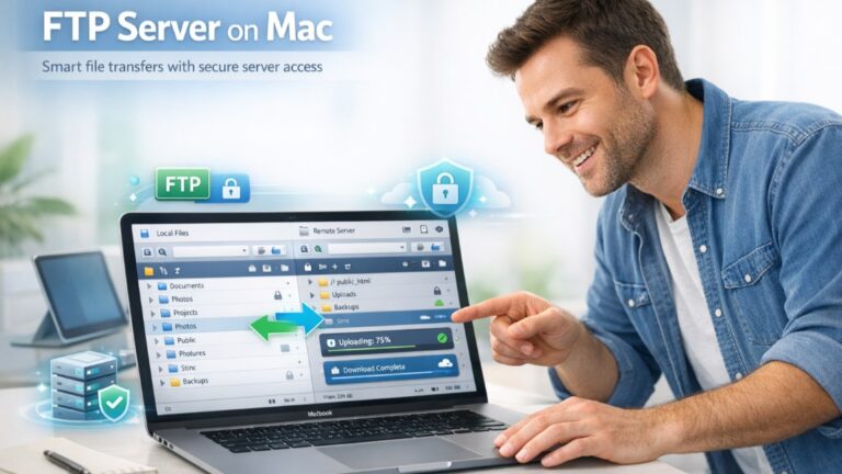 FTP Server on Mac showing secure file transfer using a modern FTP client