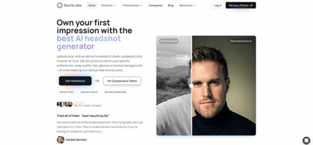 Secta Labs gallery screenshot demonstrating variety of AI headshot styles. 