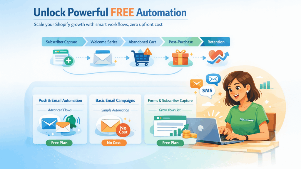 Best free Shopify apps for marketing automation including email campaigns, push notifications, and customer engagement tools