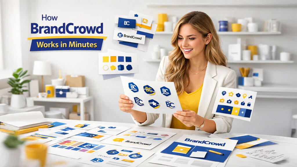 Step-by-step process of using BrandCrowd Logo Maker to create and customize logos online
