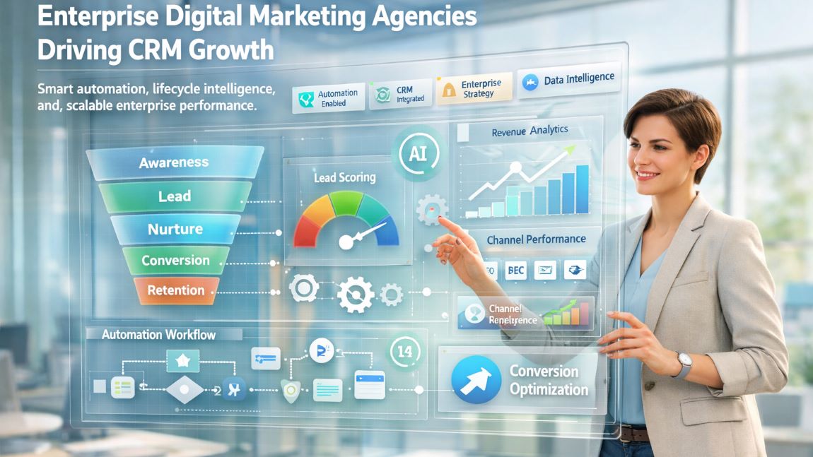 Enterprise Digital Marketing Agencies integrating CRM automation, marketing analytics dashboards, lead nurturing workflows, and lifecycle growth strategy