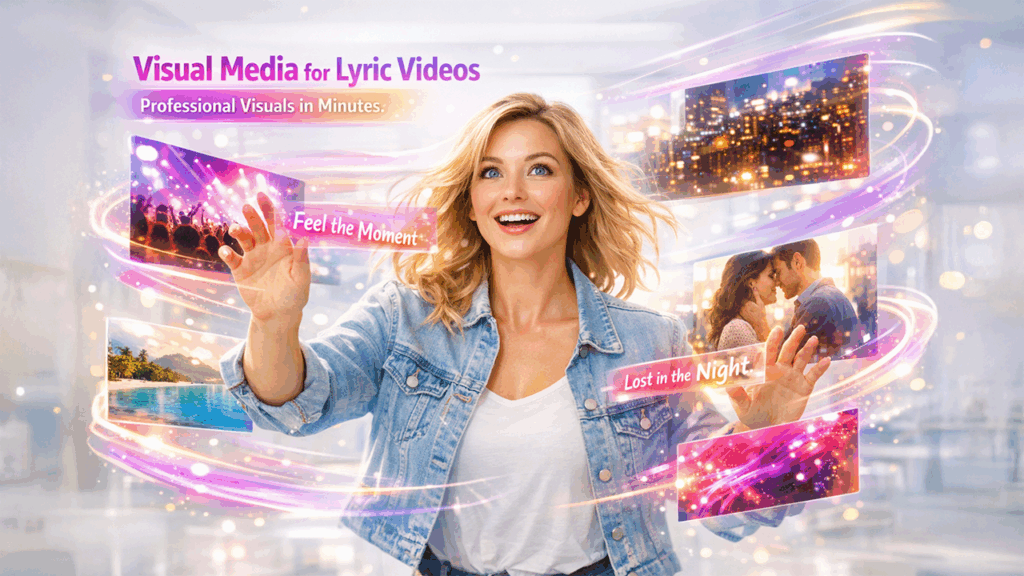 Free lyric video maker with large library of stock footage and visual media for music videos