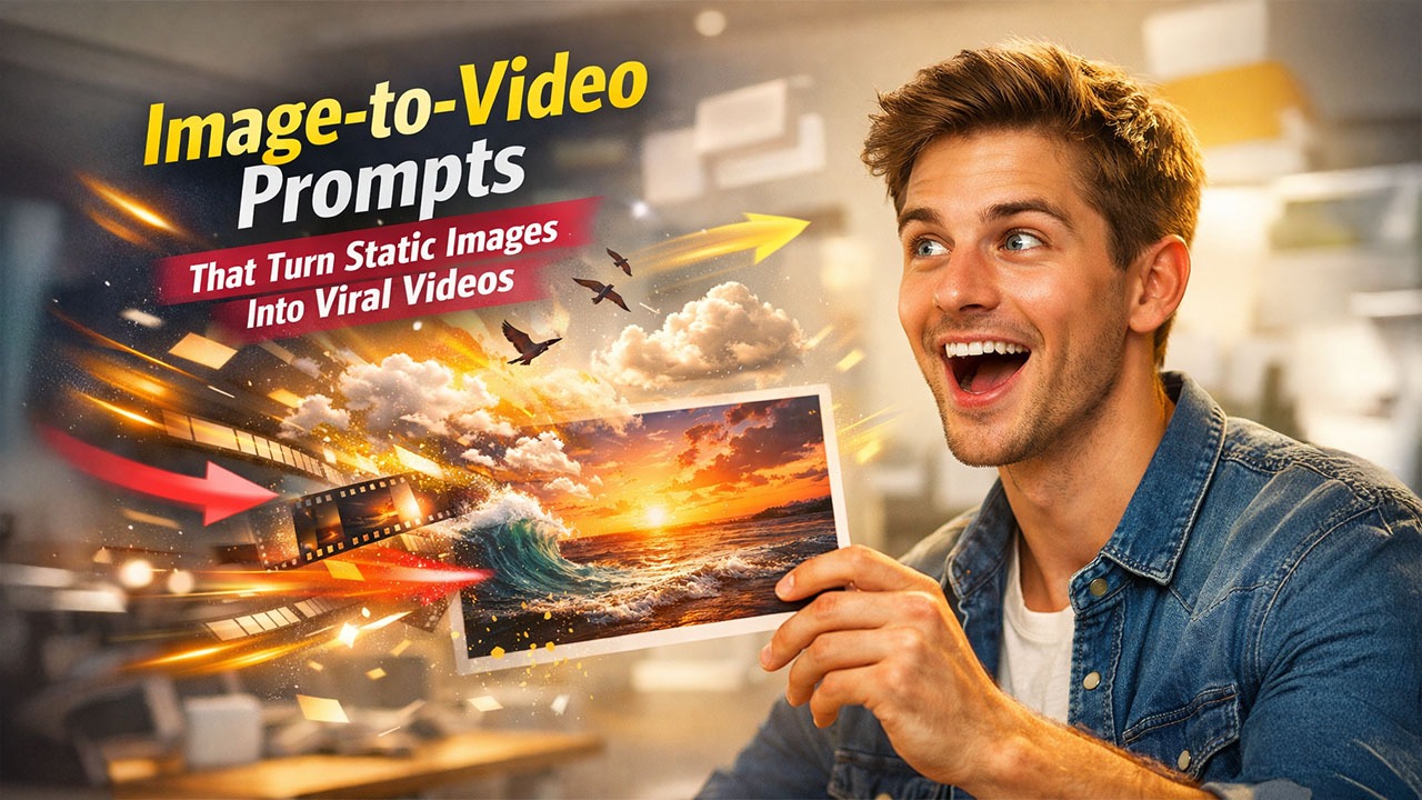 image-to-video-prompt example showing AI converting a static image into a dynamic video using structured prompts