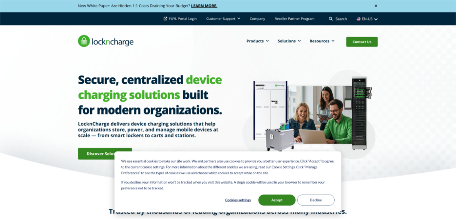 LocknCharge smart lockers for workplaces with built-in charging for laptops and mobile devices